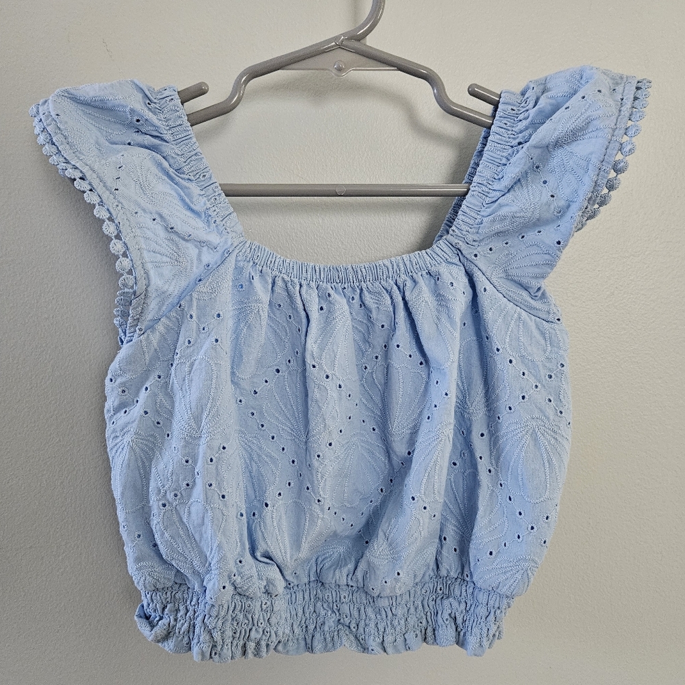 Happily Grey | Light Blue Eyelet Kids Top